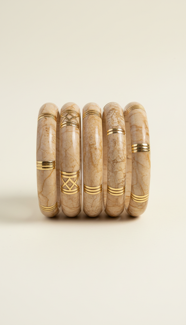 Beige Stone Bangle Set