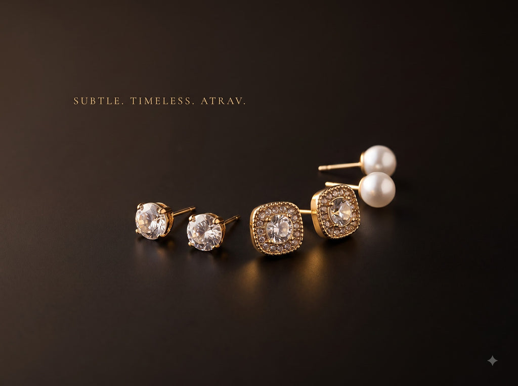 3-Pair Crystal & Pearl Stud Earrings Set for Women