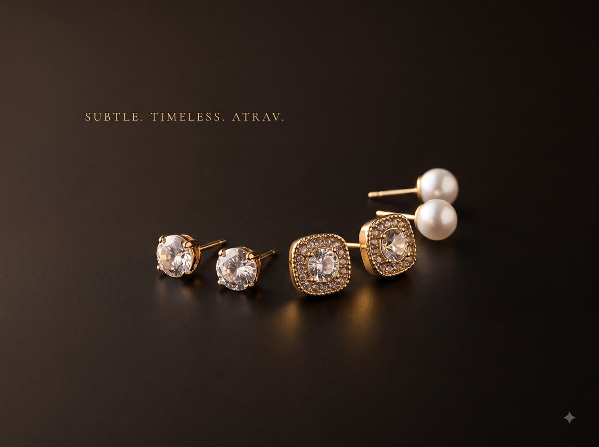3-Pair Crystal & Pearl Stud Earrings Set for Women