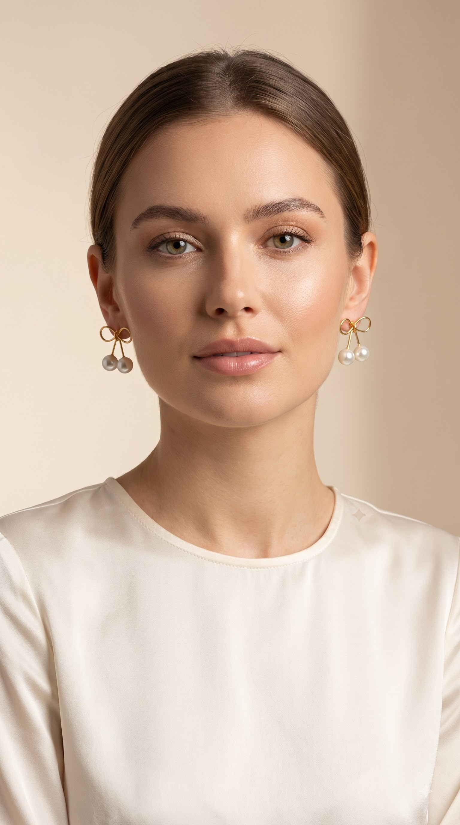 Elegant Gold Bow Faux Pearl Stud Earrings for Women