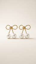 Elegant Gold Bow Faux Pearl Stud Earrings for Women