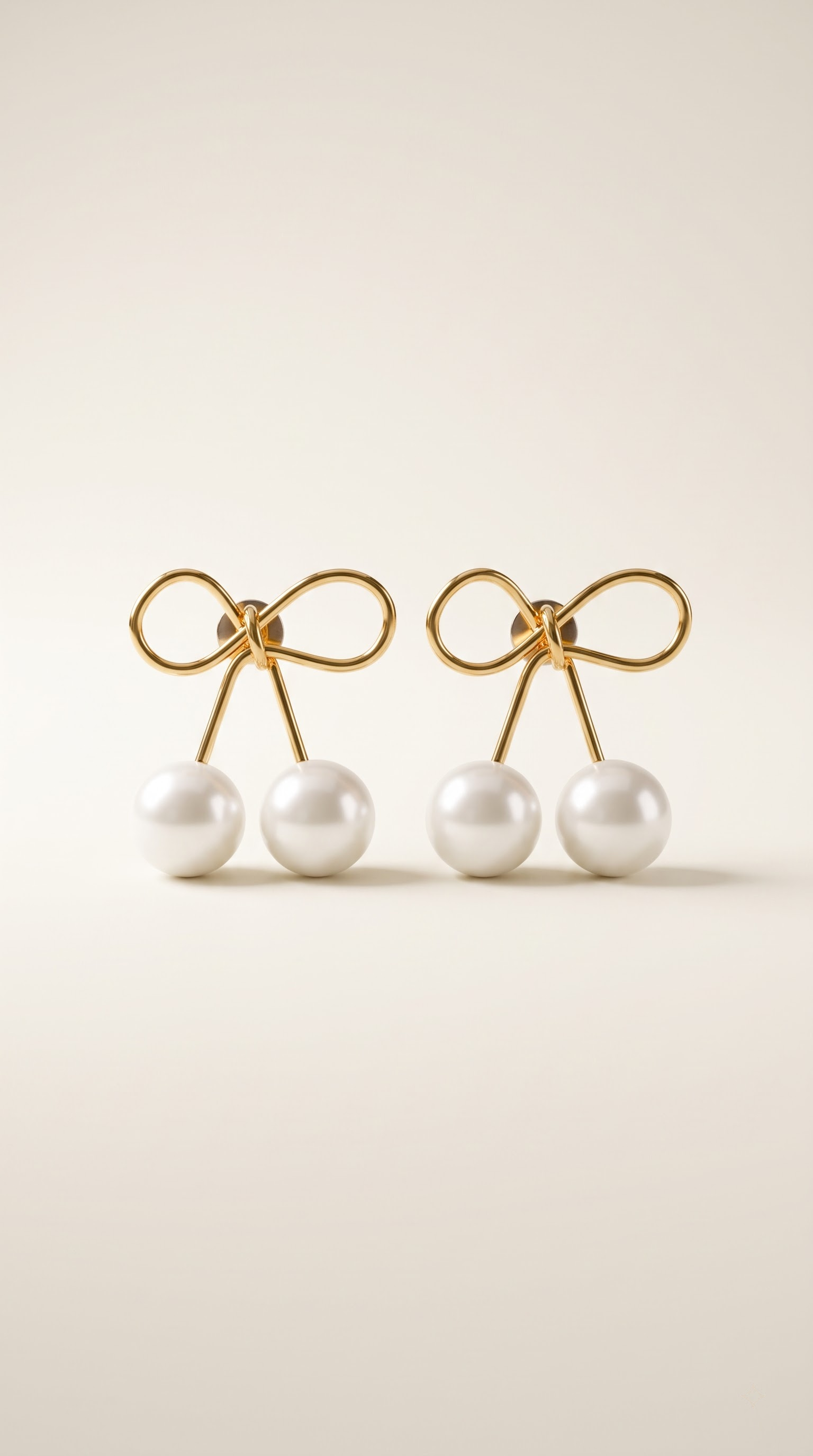 Elegant Gold Bow Faux Pearl Stud Earrings for Women