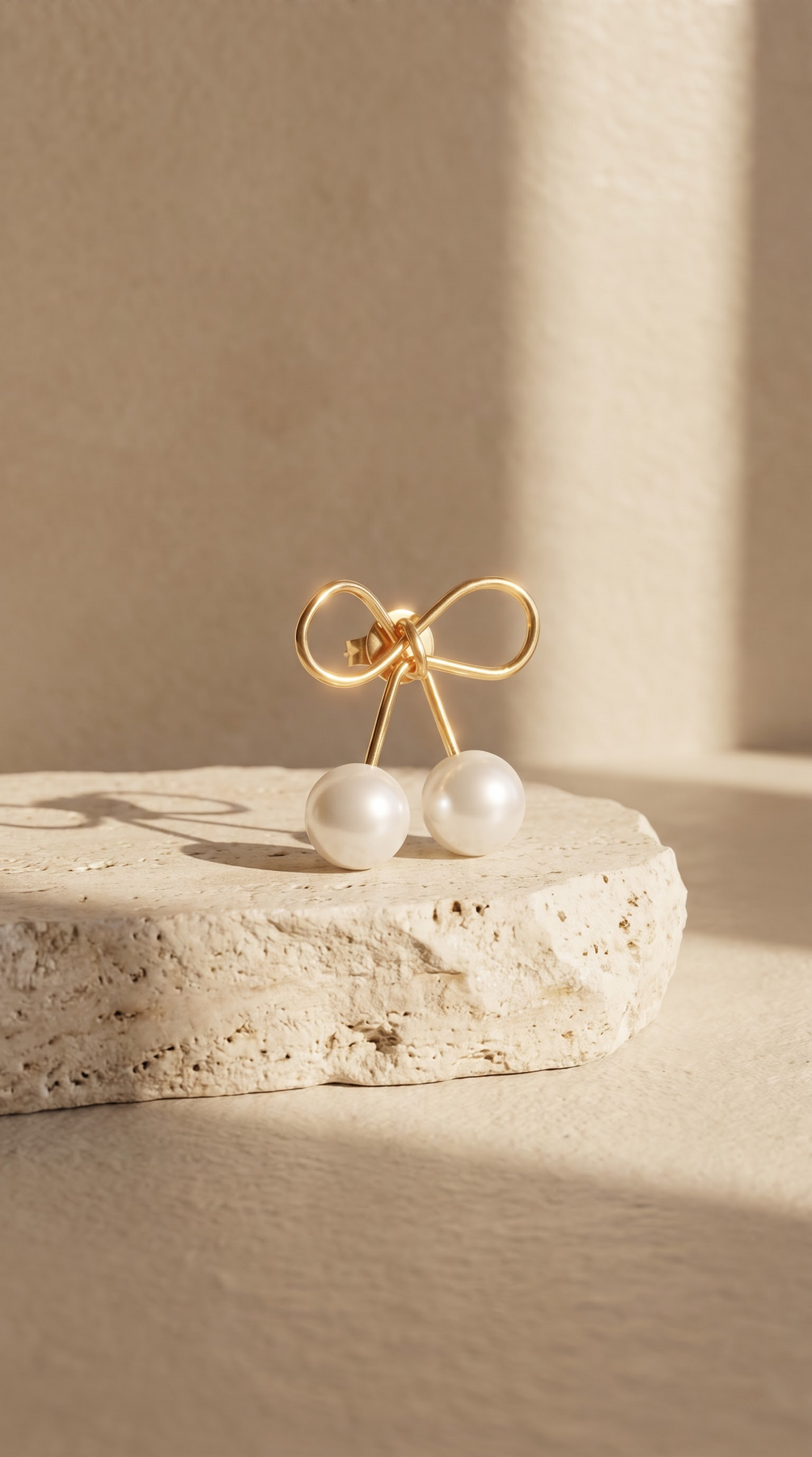 Elegant Gold Bow Faux Pearl Stud Earrings for Women