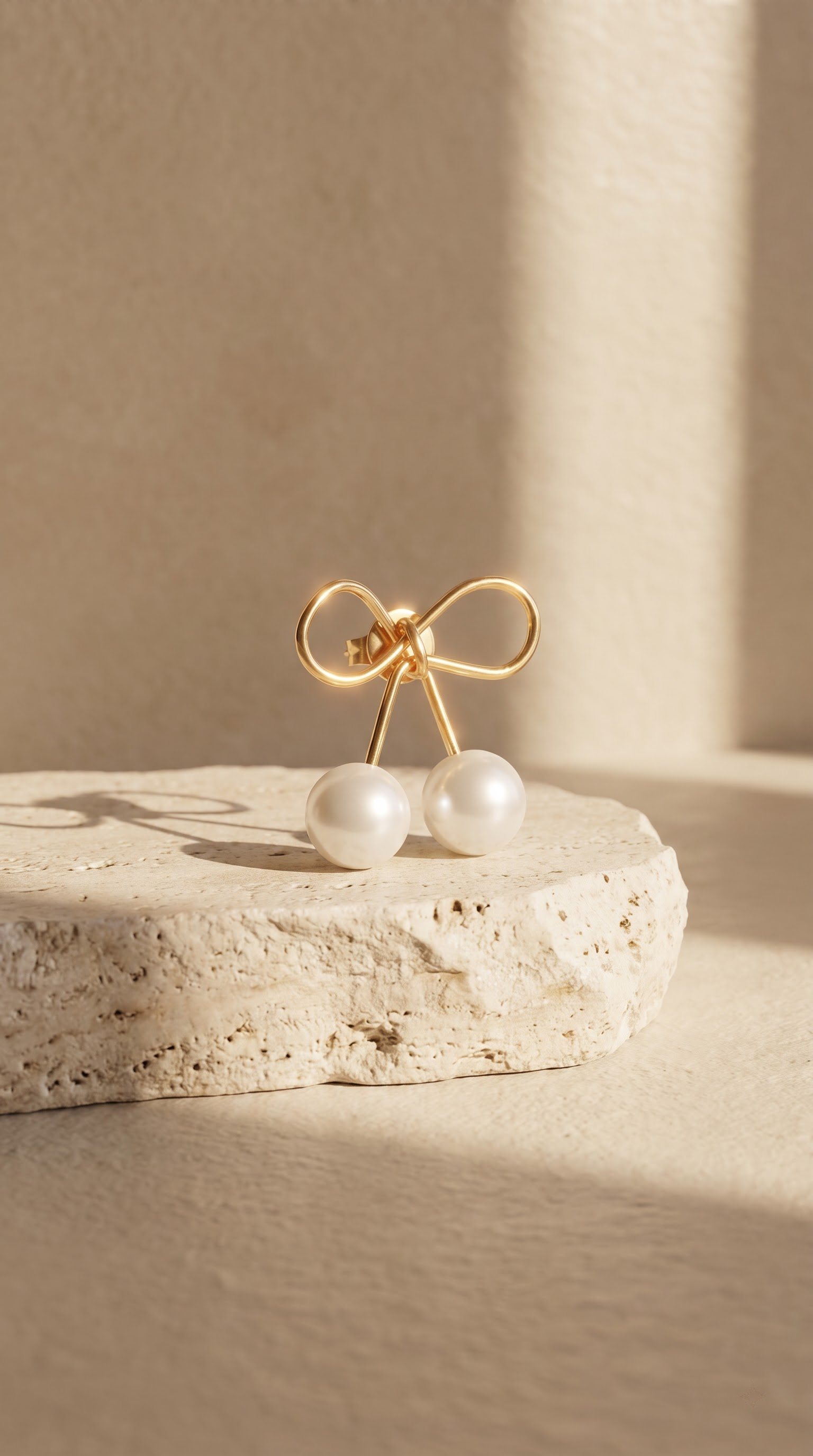 Elegant Gold Bow Faux Pearl Stud Earrings for Women