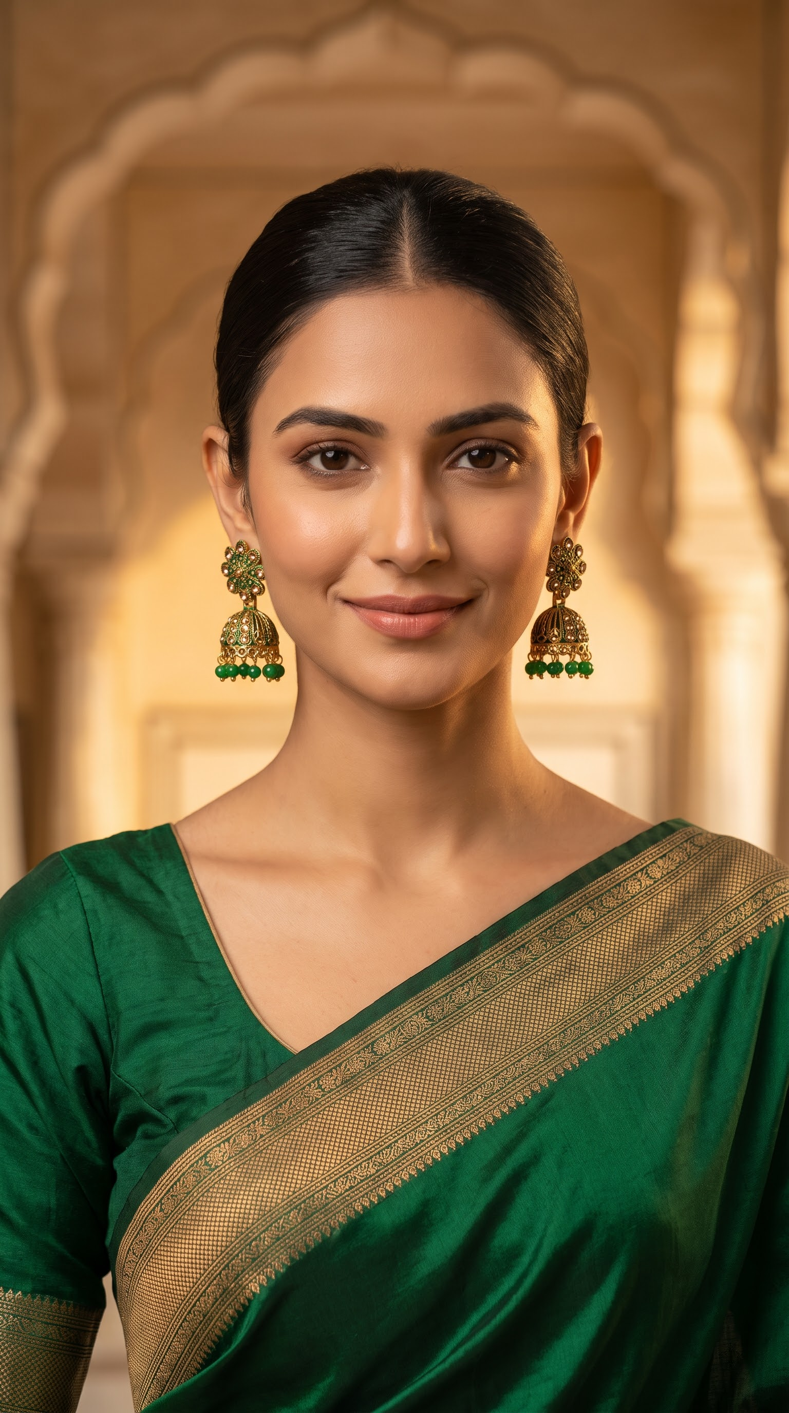Artificial Green Stone Gold Plated Jhumka Earrings for Women