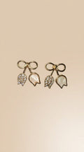 Gold-Tone Bow Crystal & Enamel Petal Stud Earrings for Women