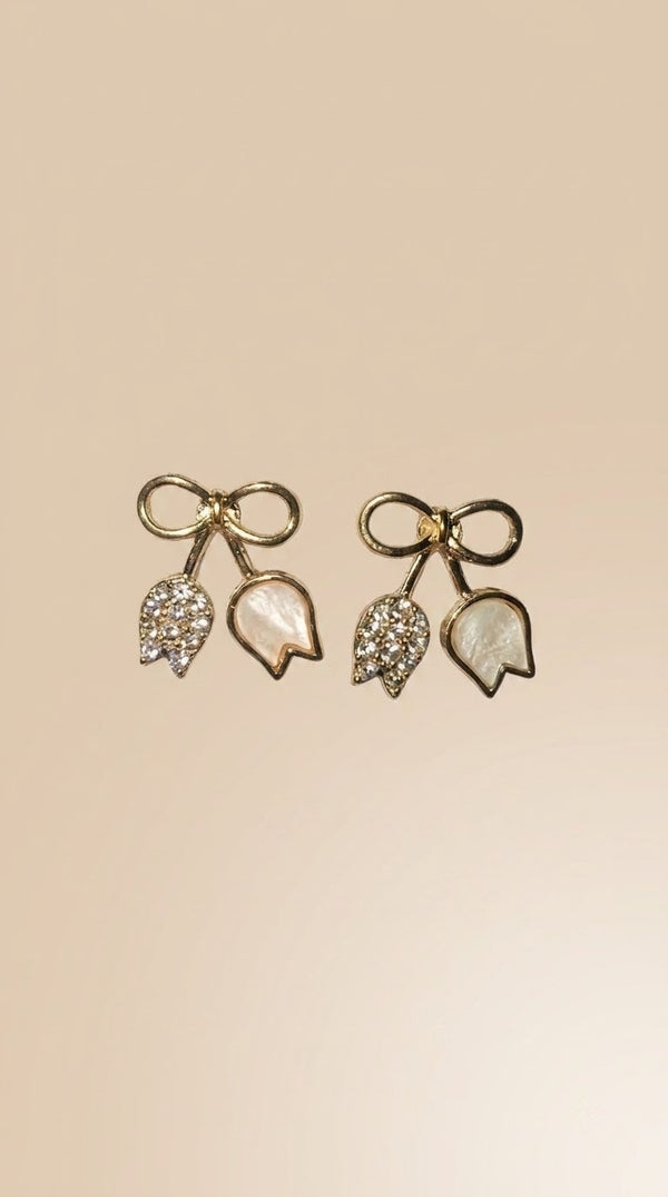 Gold-Tone Bow Crystal & Enamel Petal Stud Earrings for Women