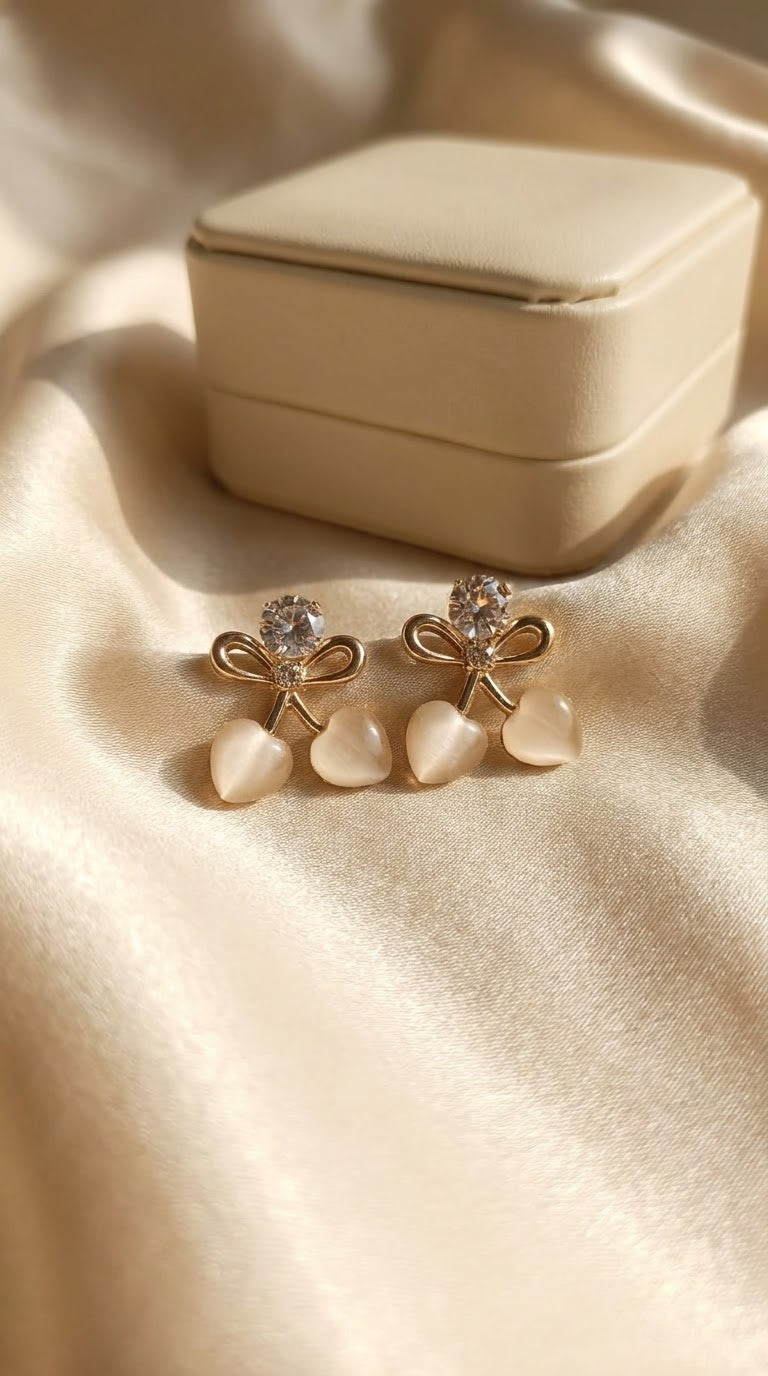 Gold-Tone Bow Heart Charm Stud Earrings for Women