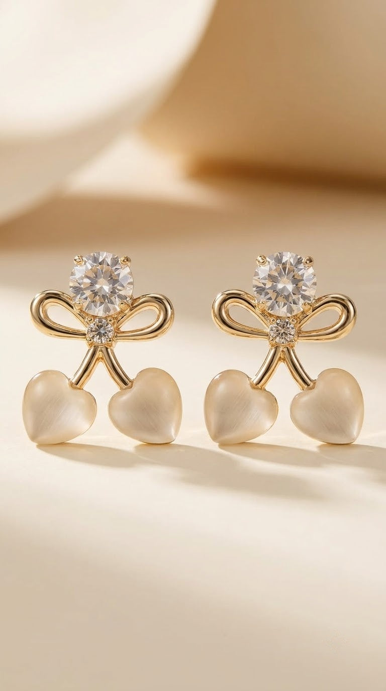 Gold-Tone Bow Heart Charm Stud Earrings for Women