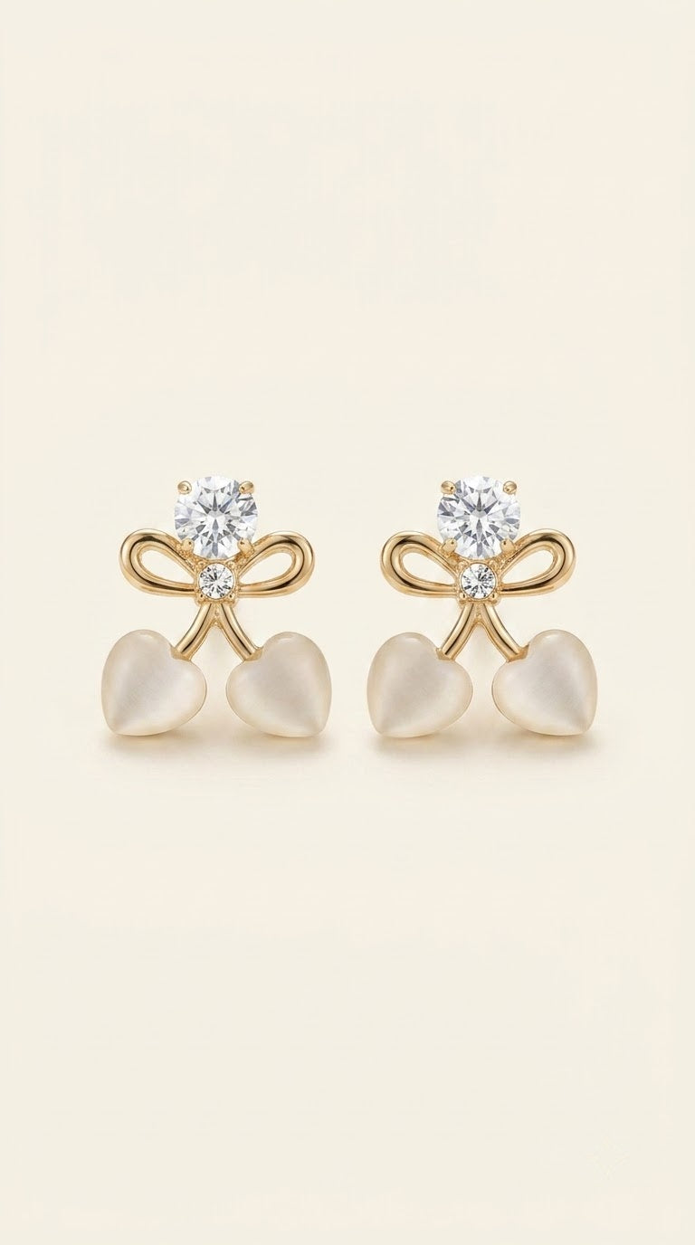 Gold-Tone Bow Heart Charm Stud Earrings for Women